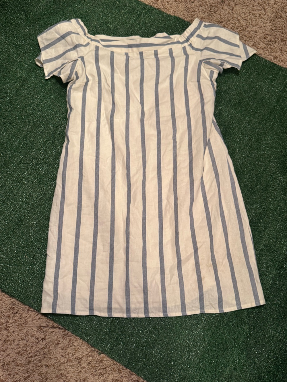 Everly Vertical Stripe Off-Shoulder Dress - White and Blue